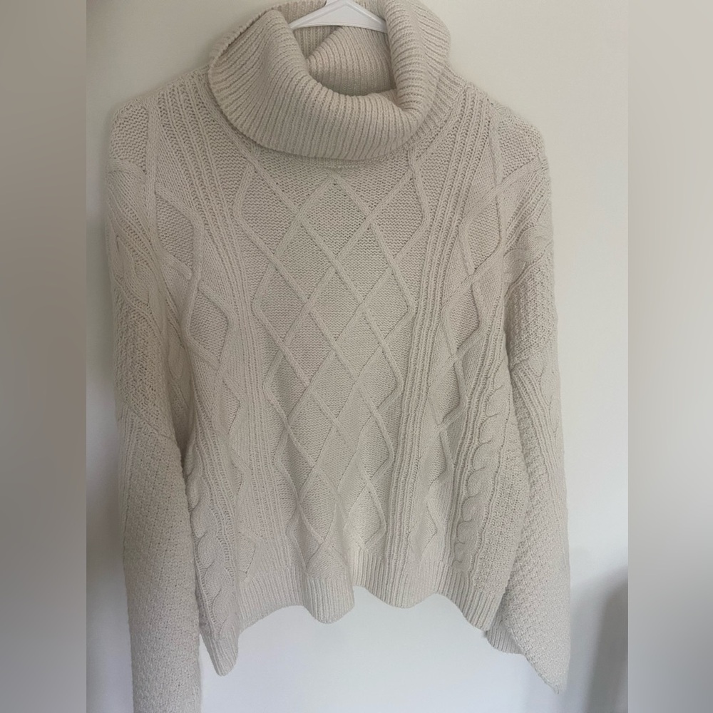 Tahari Cream Cable Knit Turtleneck Sweater